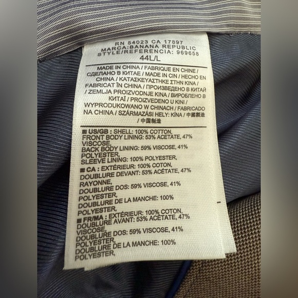 Banana Republic 100% Cotton Tailored Fit Sharkskin Taupe Blazer Men’s Size 44L - Picture 9 of 12